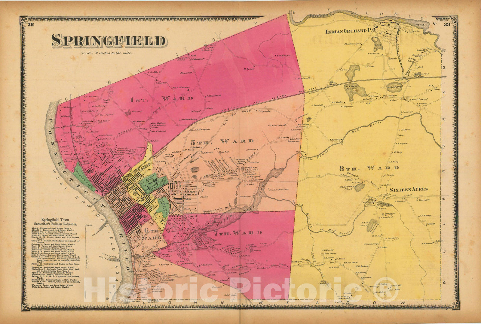 Historic Map : Atlas of Hampden County Massachusetts, Springfield 1870 , v2, Vintage Wall Art
