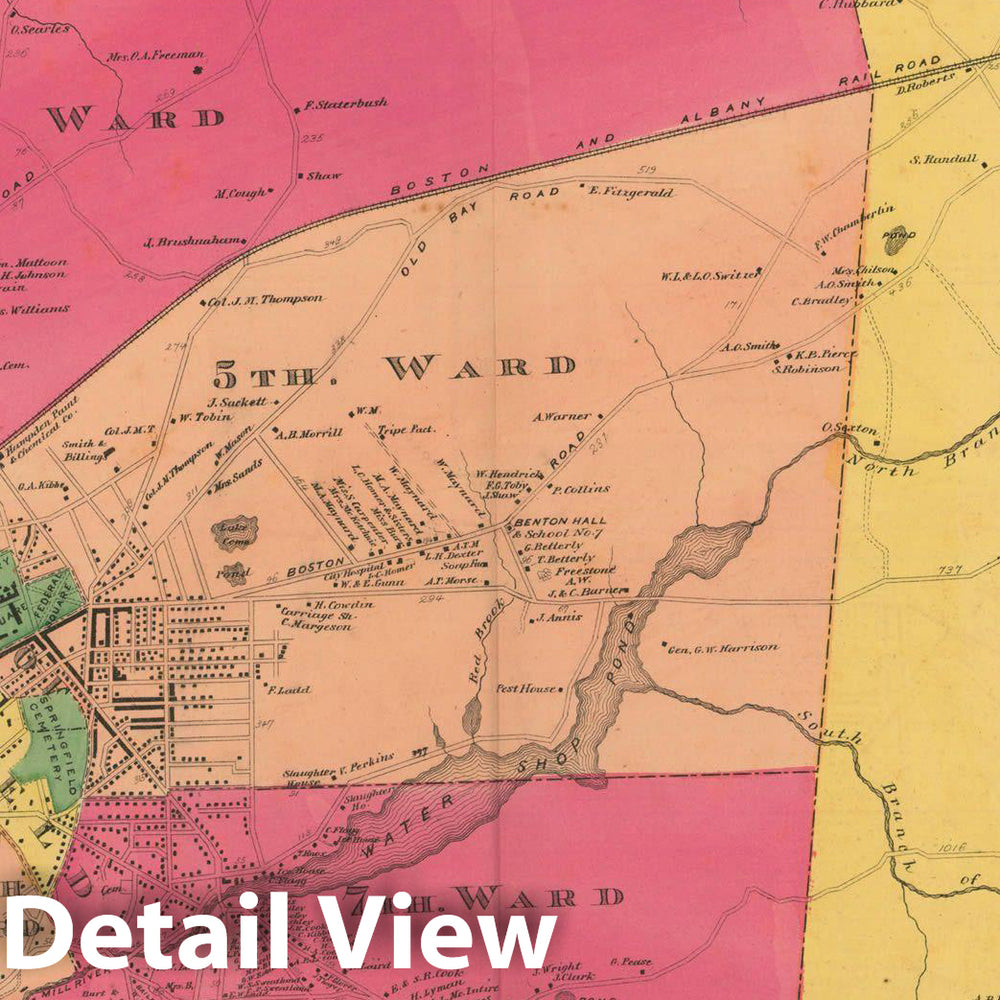 Historic Map : Atlas of Hampden County Massachusetts, Springfield 1870 , v2, Vintage Wall Art