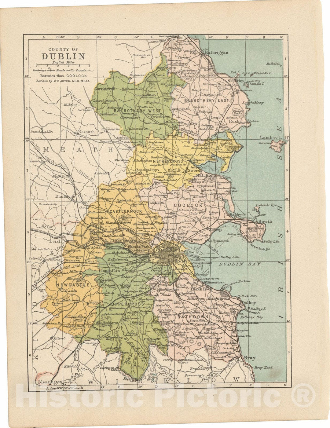Historic Map : Irish County Maps, Dublin 1900 , Vintage Wall Art