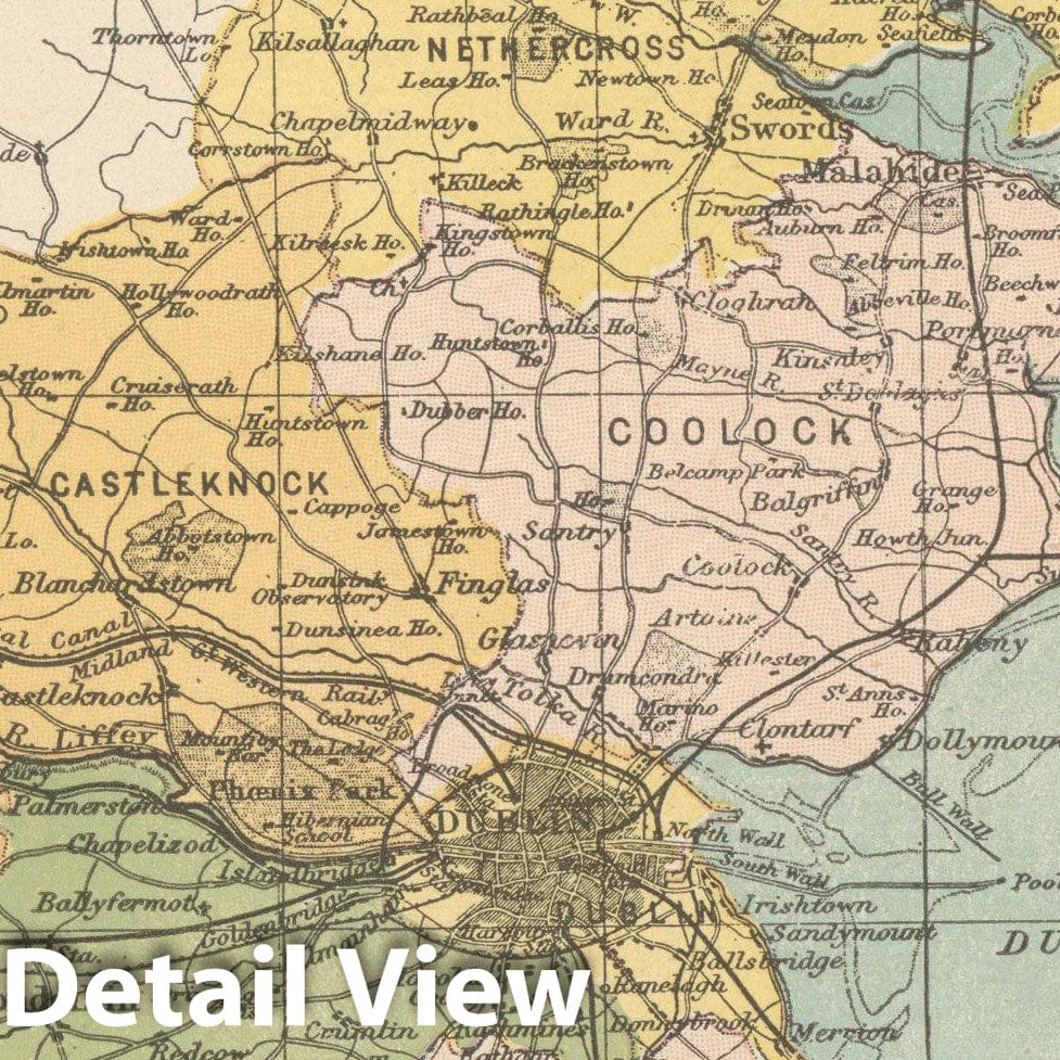 Historic Map : Irish County Maps, Dublin 1900 , Vintage Wall Art