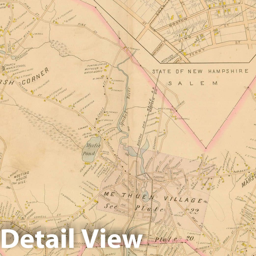 Historic Map : Atlas City of Lawrence and the Towns of Methuen, Andover and North Andover, Methuen 1896 Plate 021 , Vintage Wall Art
