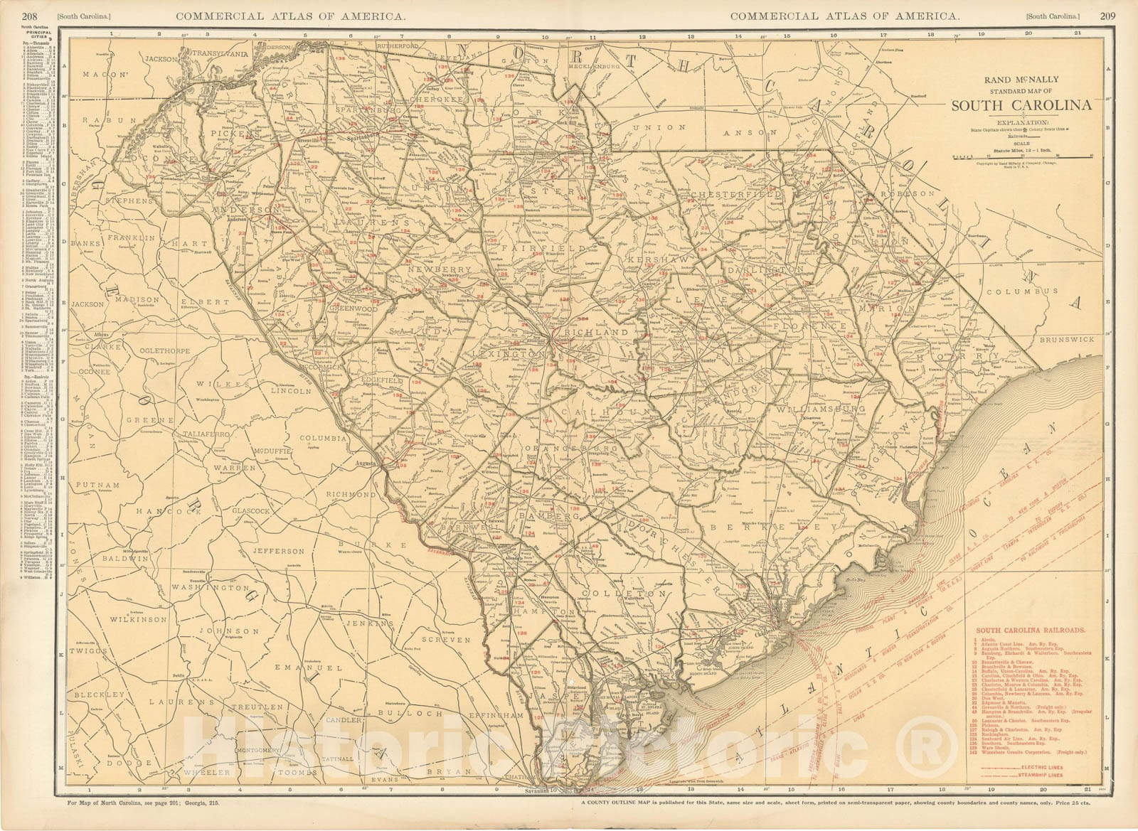 Historic Map : South Carolina 1925 , Vintage Wall Art