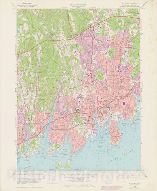 Historic Map : USGS 7.5 Minute Sheets and Quadrangles, Greenwich & Stamford 1971 Topographic Map , Vintage Wall Art