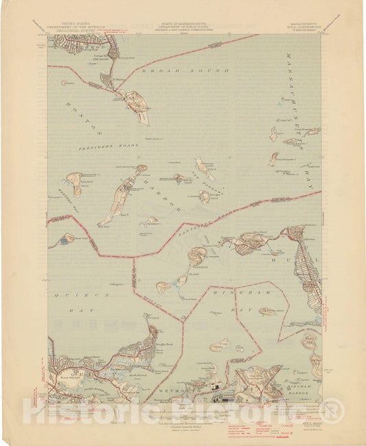 Historic Map : USGS 7.5 Minute Sheets and Quadrangles, Boston Harbor Islands 1946 Topographic Map , Vintage Wall Art
