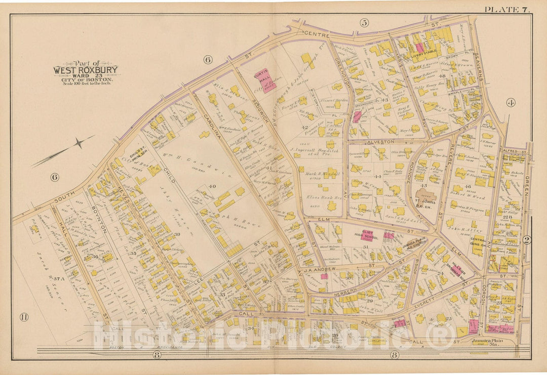 Historic Map : Atlas City of Boston, West Roxbury, Jamaica Plain 1890 Plate 007 , Vintage Wall Art