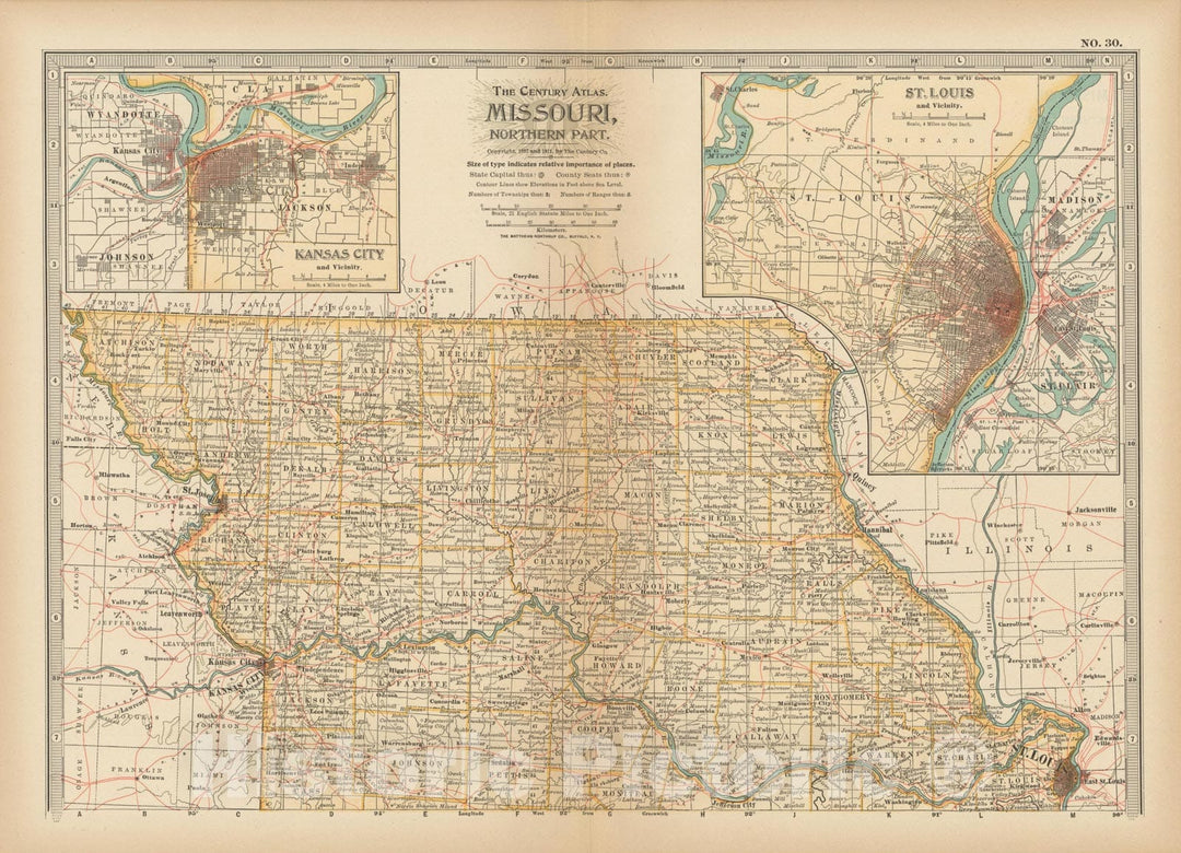 Historic Map : Missouri 1914 , Century Atlas of the World, v2, Vintage Wall Art