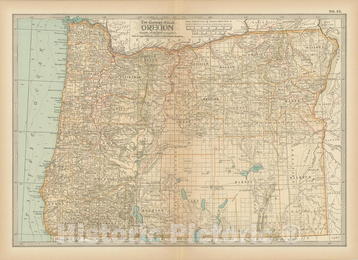 Historic Map : Oregon 1914 , Century Atlas of the World, Vintage Wall Art
