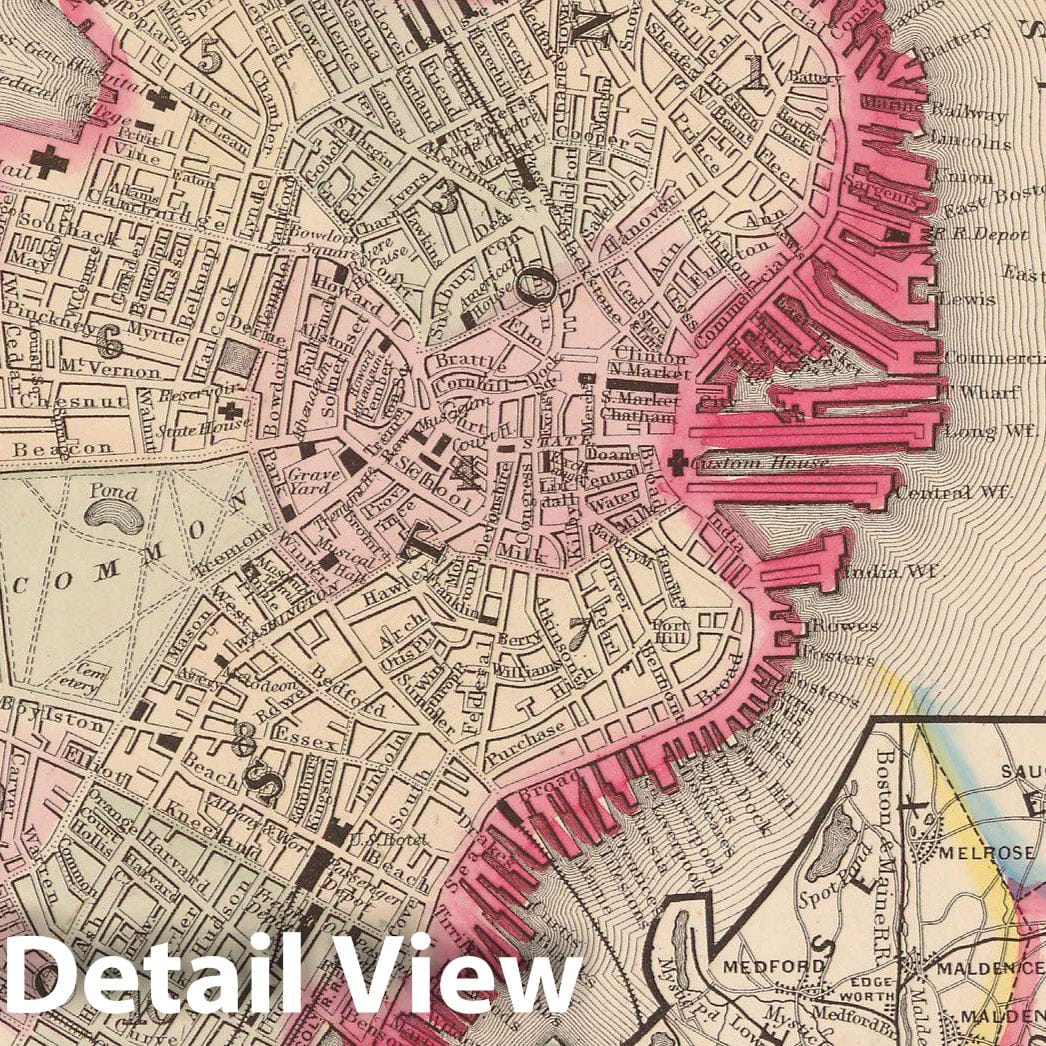 Historic Map : Boston 1864 , New General (World) Atlas , Vintage Wall Art