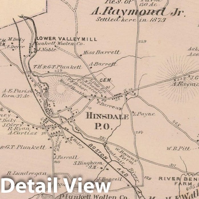 Historic Map : County Atlas of Berkshire County, Hinsdale 1876 , Vintage Wall Art