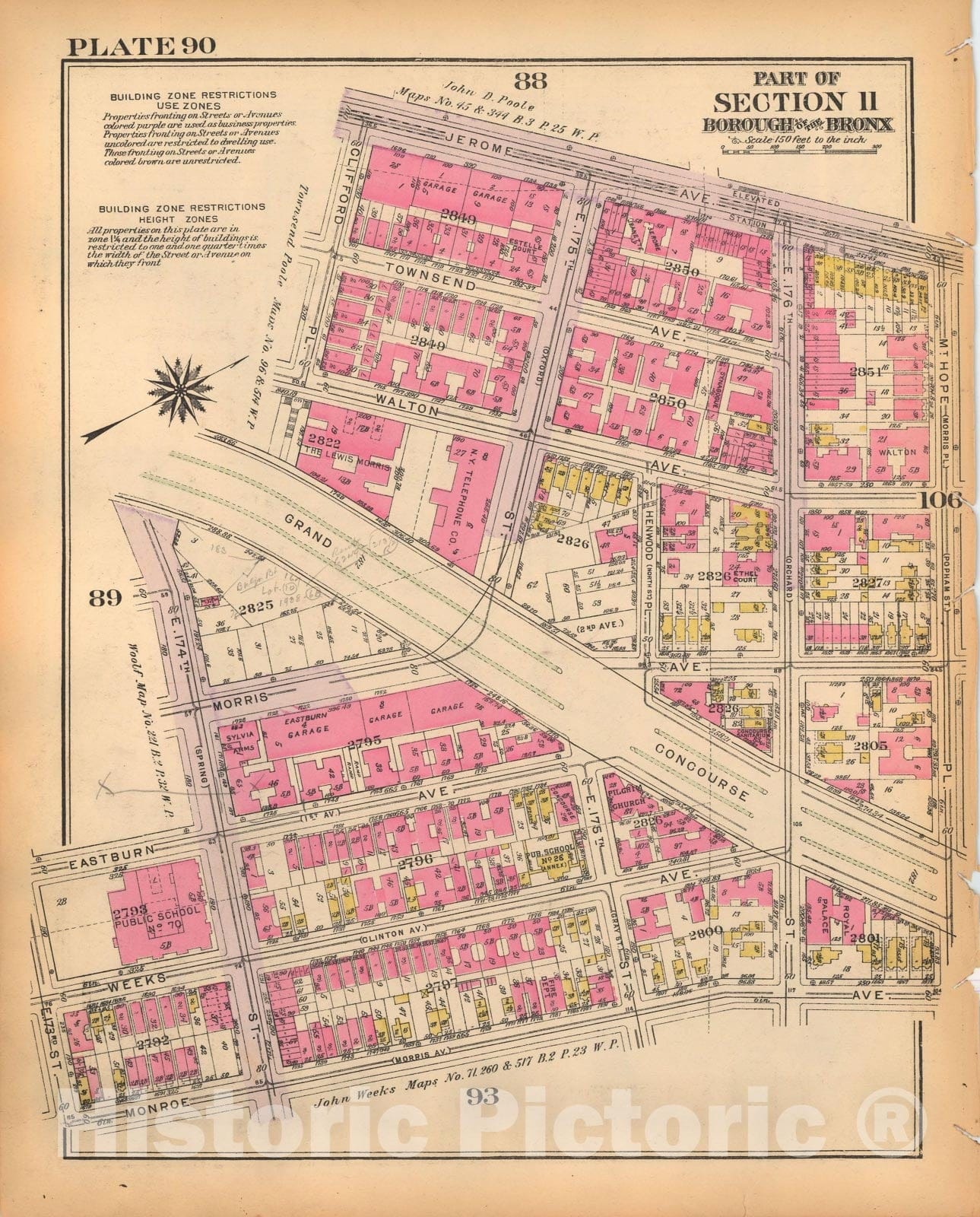 Historic Map : Borough of The Bronx, Sections 9-13, The Bronx 1928 Plate 090 , Vintage Wall Art