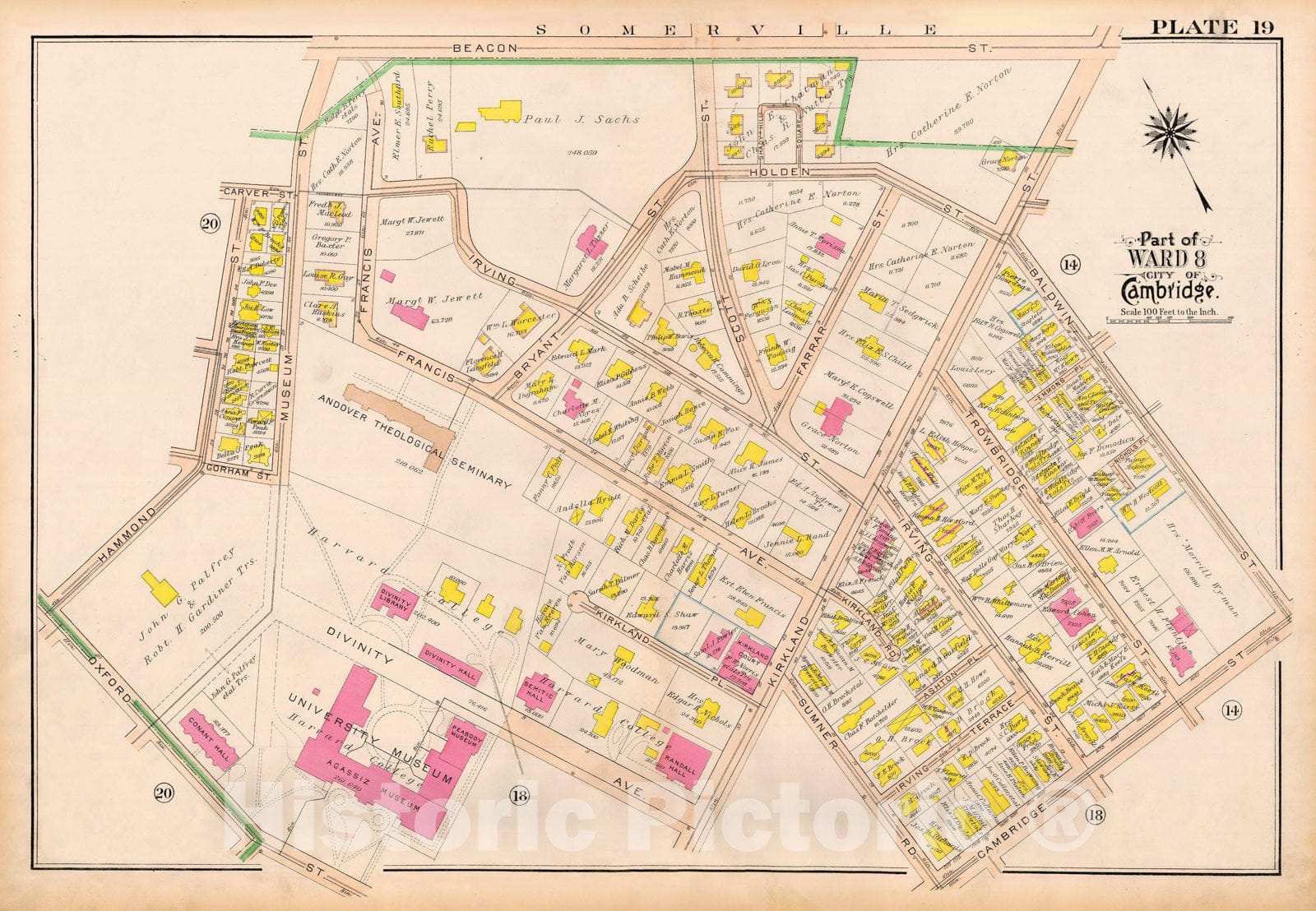 Historic Map : Atlas City of Cambridge Massachusetts 1916 Plate 019 , Vintage Wall Art