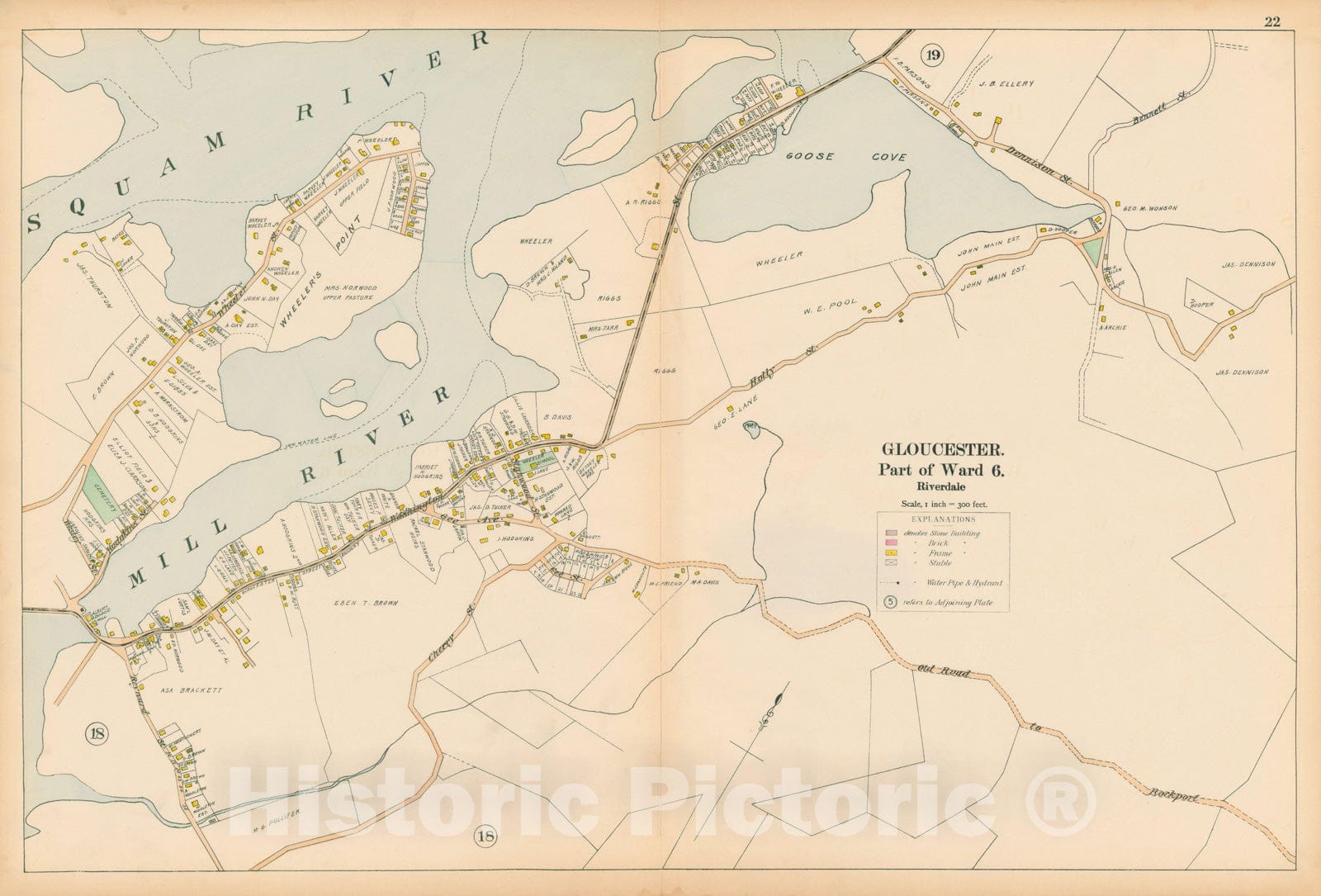 Historic Map : Atlas of Cape Ann, Gloucester, Rockport and Manchester, Gloucester 1899 Page 22 , Vintage Wall Art