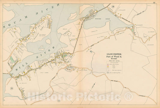 Historic Map : Atlas of Cape Ann, Gloucester, Rockport and Manchester, Gloucester 1899 Page 22 , Vintage Wall Art