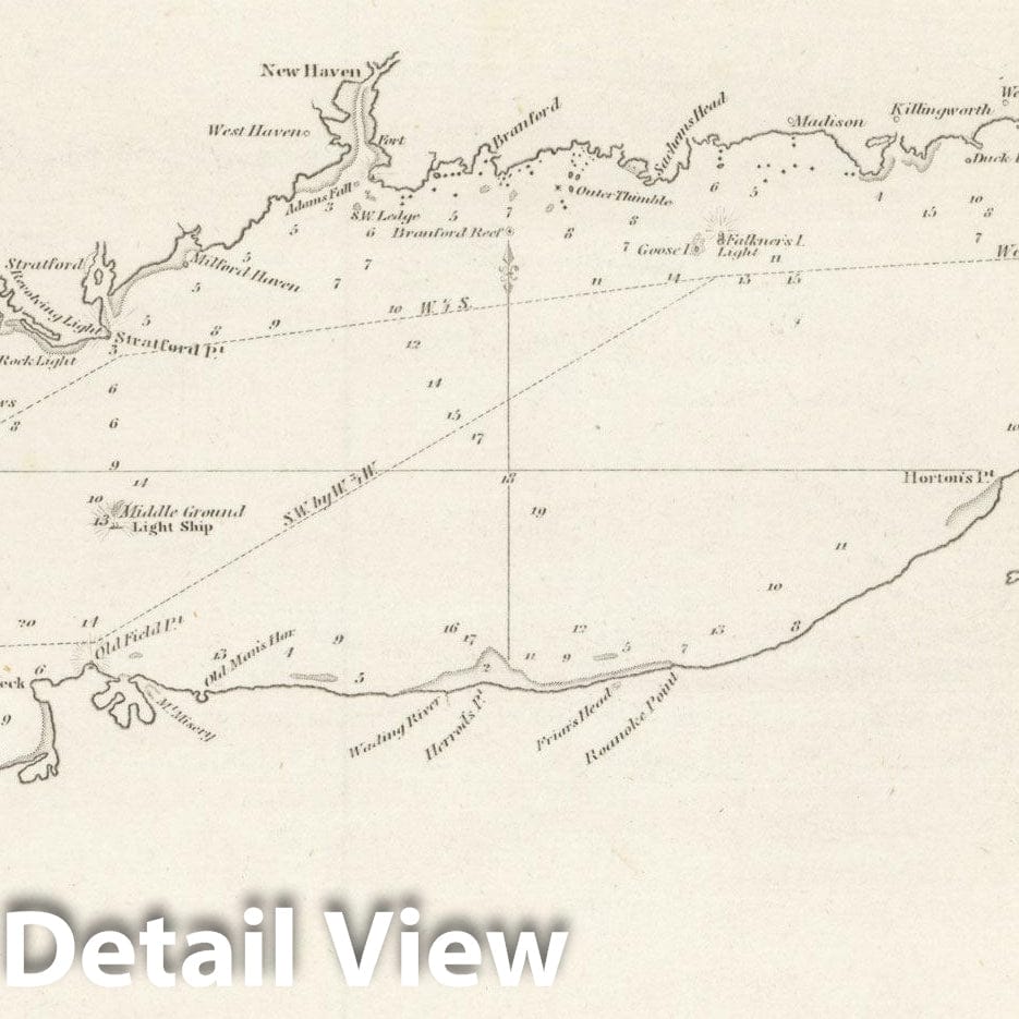 Historic Map : American Coast Pilot 14th Ed., Long Island Sound 1841 , Vintage Wall Art