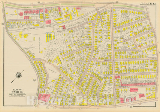 Historic Map : Atlas City of Boston, Dorchester, Dorchester 1918 Plate 012 , Vintage Wall Art