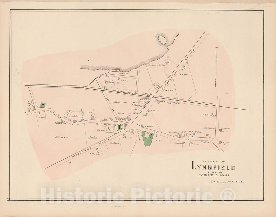 Historic Map : Atlas of Essex County, Lynnfield 1884 , Vintage Wall Art