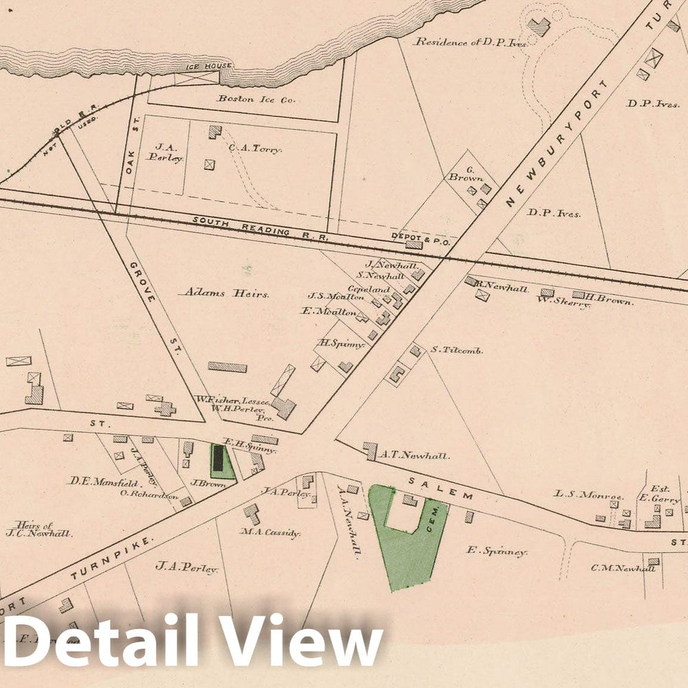 Historic Map : Atlas of Essex County, Lynnfield 1884 , Vintage Wall Art