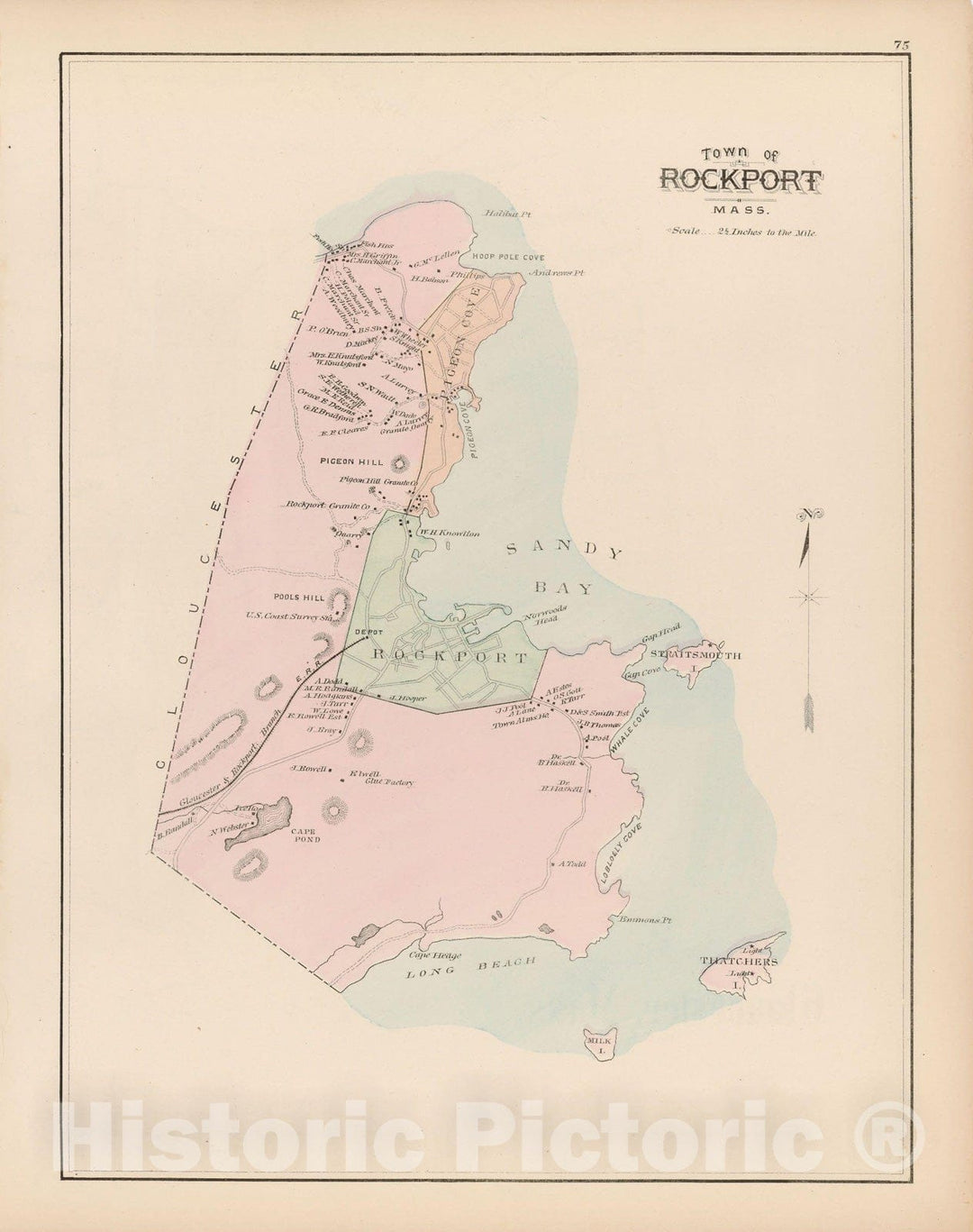 Historic Map : Atlas of Essex County, Rockport 1884 , v2, Vintage Wall Art