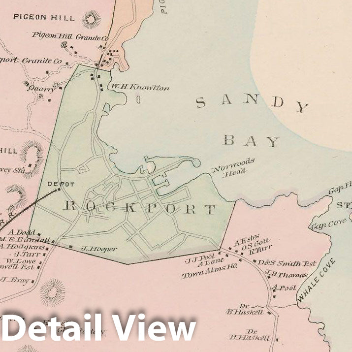 Historic Map : Atlas of Essex County, Rockport 1884 , v2, Vintage Wall Art