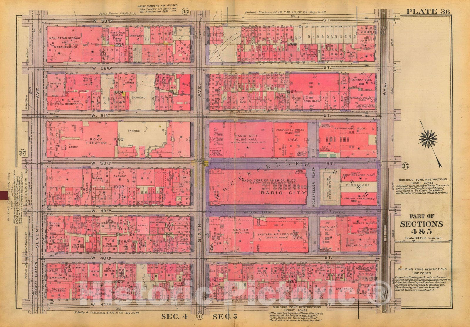 Historic Map : Atlas City of New York, Borough of Manhattan, Volume Two, 14th Street to 59th Street, Manhattan 1928 Plate 036 , Vintage Wall Art
