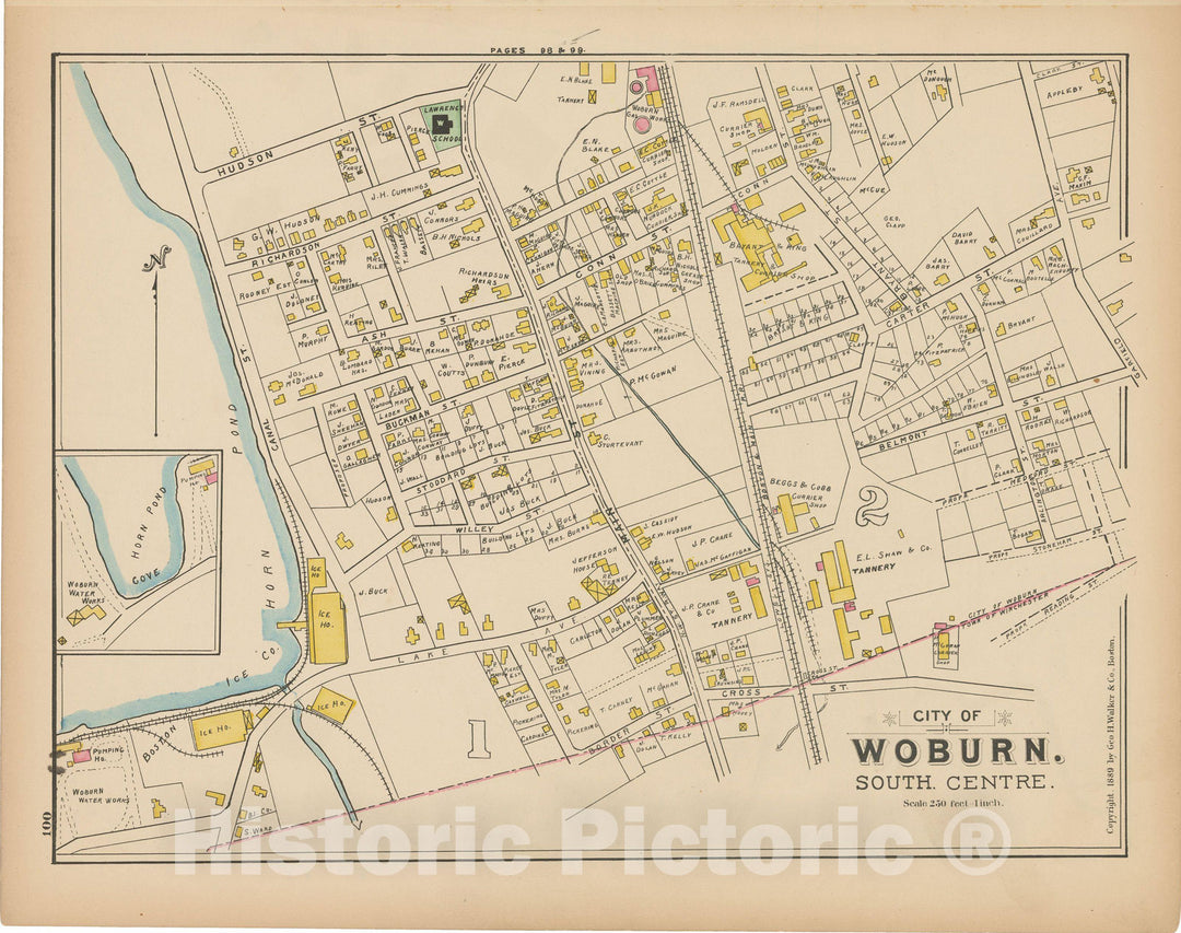 Historic Map : Atlas of Middlesex County, Massachusetts, Woburn 1889 , v2, Vintage Wall Art