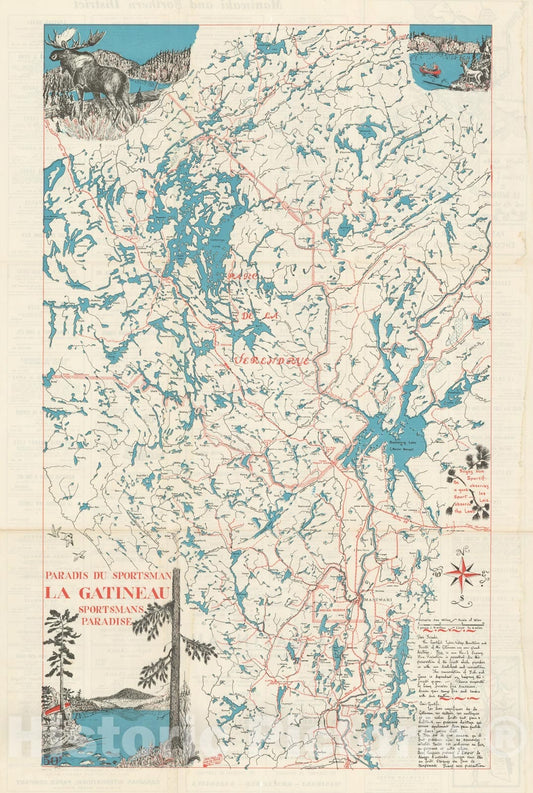 Historic Map : La Gatineau Region 1960 , Vintage Wall Art