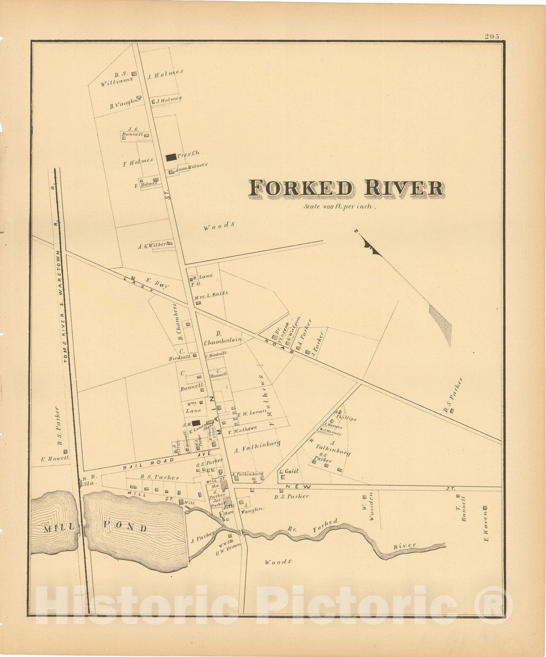 Historic Map : Atlas New Jersey Coast, Forked River 1878 , Vintage Wall Art