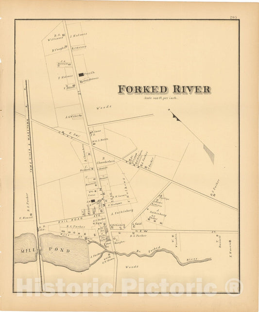 Historic Map : Atlas New Jersey Coast, Forked River 1878 , Vintage Wall Art