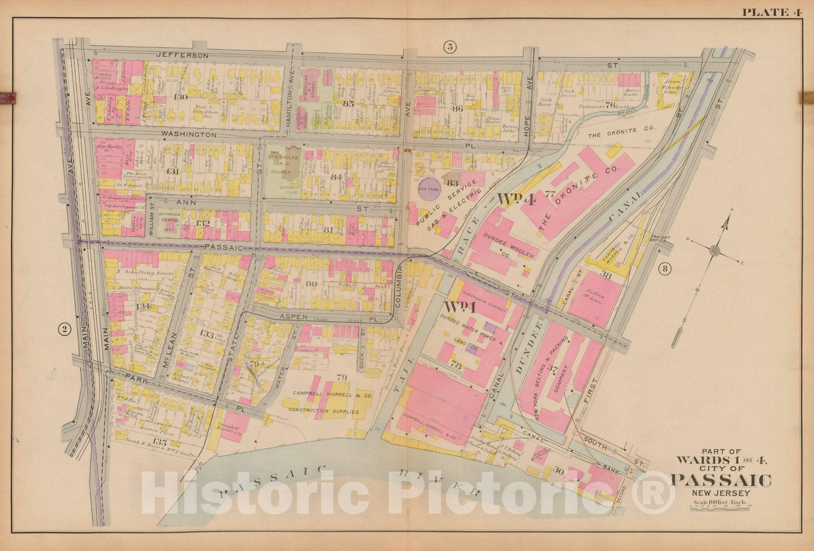 Historic Map : Atlas City of Passaic and Acquackanon Township County New Jersey 1916 Plate 004 , Vintage Wall Art