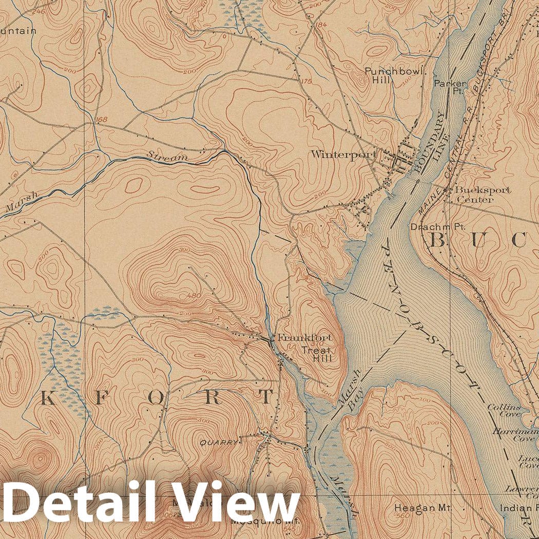 Historic Map : USGS 7.5 Minute Sheets and Quadrangles, Bucksport & Frankfort & Prospect & Winterport 1906 Topographic Map , Vintage Wall Art