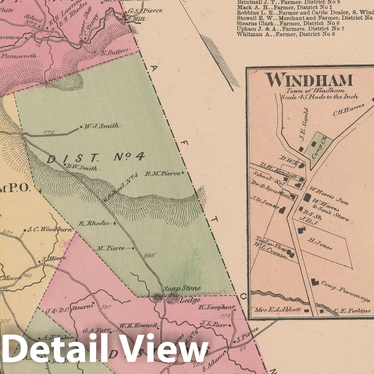 Historic Map : Atlas of Windham County, VT, Grafton & Windham 1869 , Vintage Wall Art