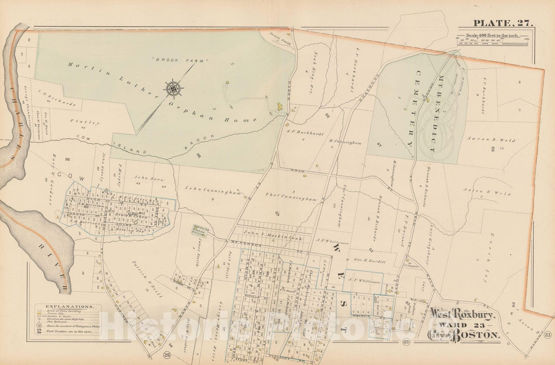 Historic Map : City Atlas of Boston, Massachusetts, West Roxbury 1882 Plate 027 , Vintage Wall Art
