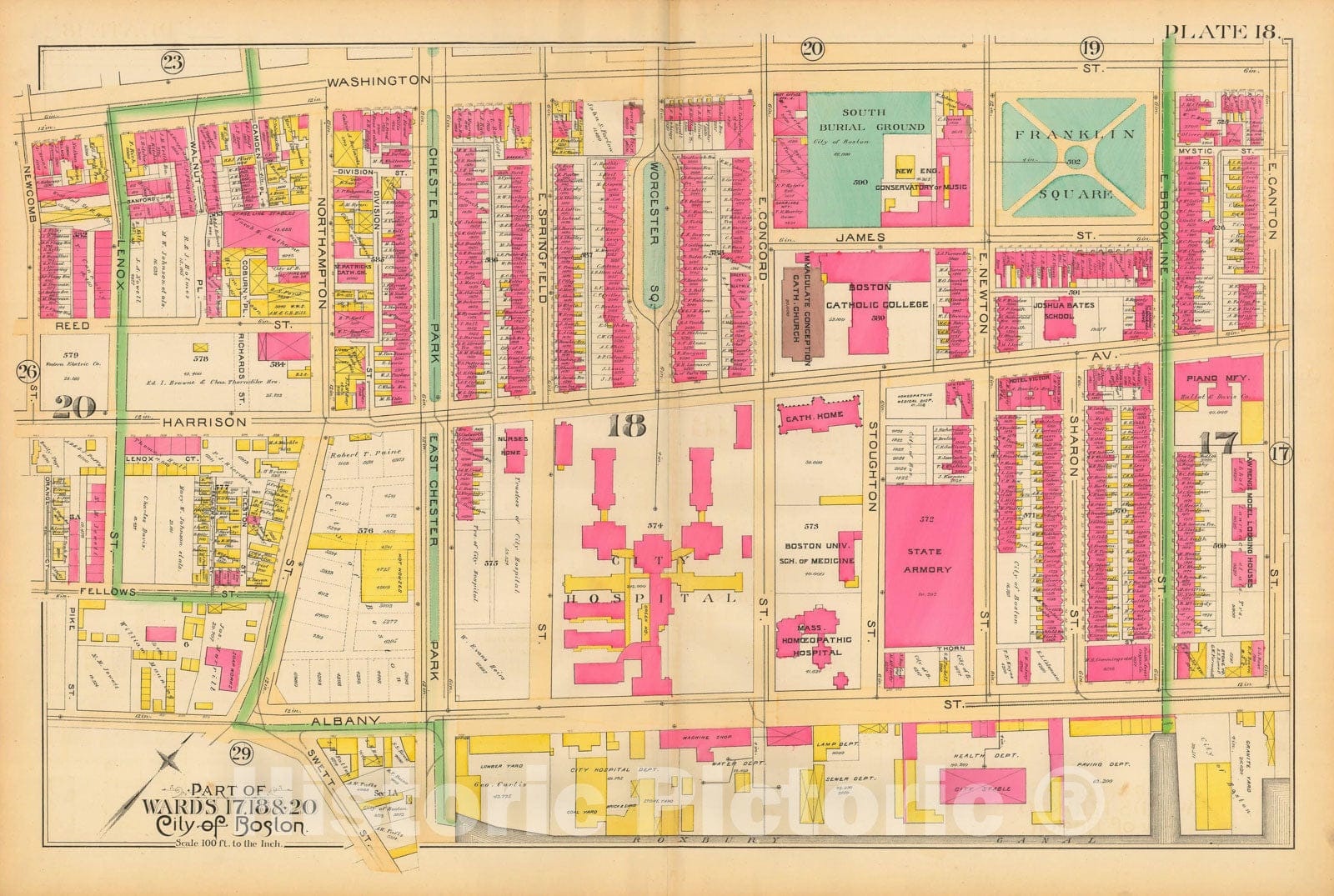 Historic Map : Atlas City of Boston, City Proper and Roxbury, Boston 1890 Plate 018 , Vintage Wall Art
