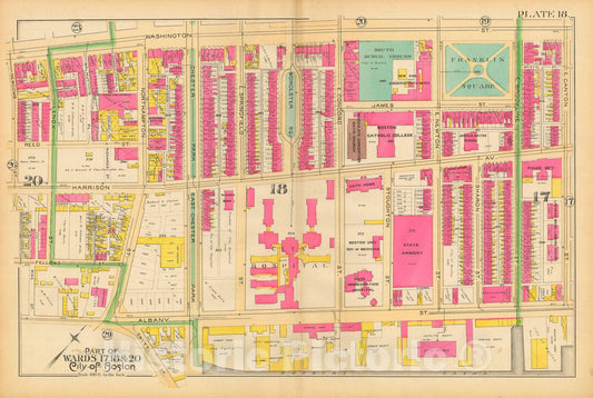 Historic Map : Atlas City of Boston, City Proper and Roxbury, Boston 1890 Plate 018 , Vintage Wall Art