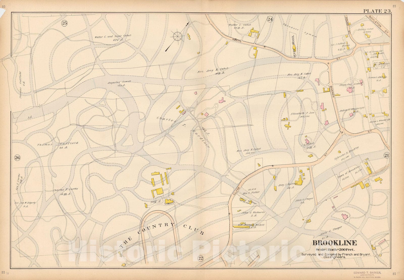 Historic Map : Atlas Town of Brookline, Brookline 1897 Plate 023 , Vintage Wall Art
