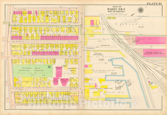 Historic Map : Atlas City of Boston: Charlestown and East Boston, Charlestown 1912 Plate 010 , Vintage Wall Art