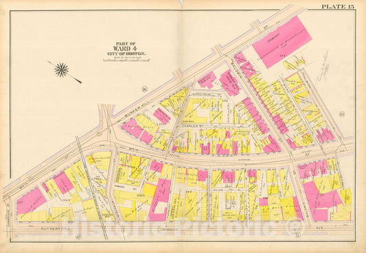Historic Map : Atlas City of Boston: Charlestown and East Boston, Charlestown 1912 Plate 015 , Vintage Wall Art