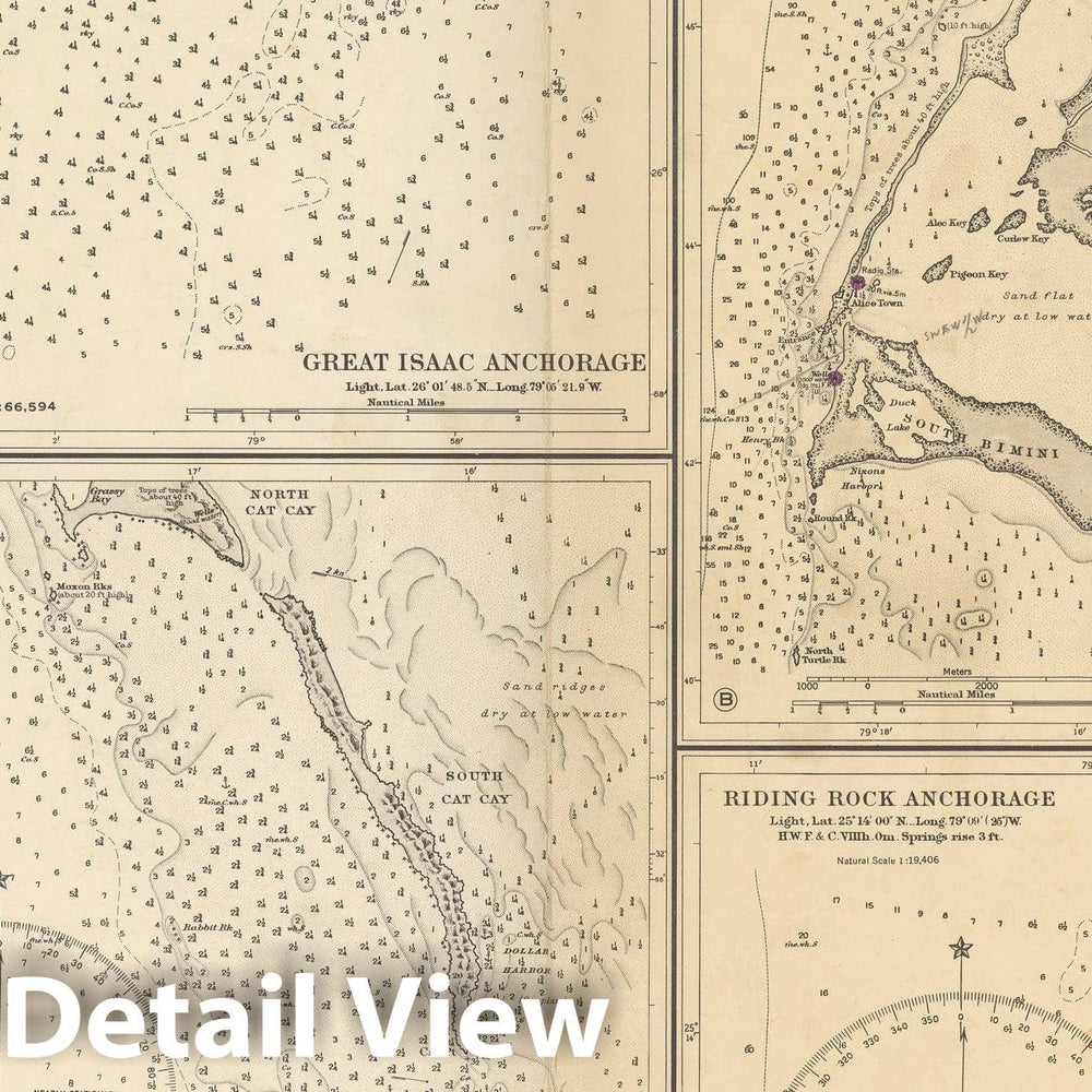 Historic Map : Coastal Charts - Bahama Anchorages 1947 , Vintage Wall Art