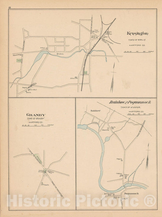 Historic Map : Berlin & Granby & Windsor 1893 , Town and City Atlas State of Connecticut , Vintage Wall Art