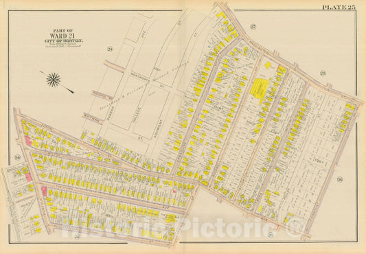 Historic Map : Atlas City of Boston, Dorchester, Dorchester 1918 Plate 025 , Vintage Wall Art