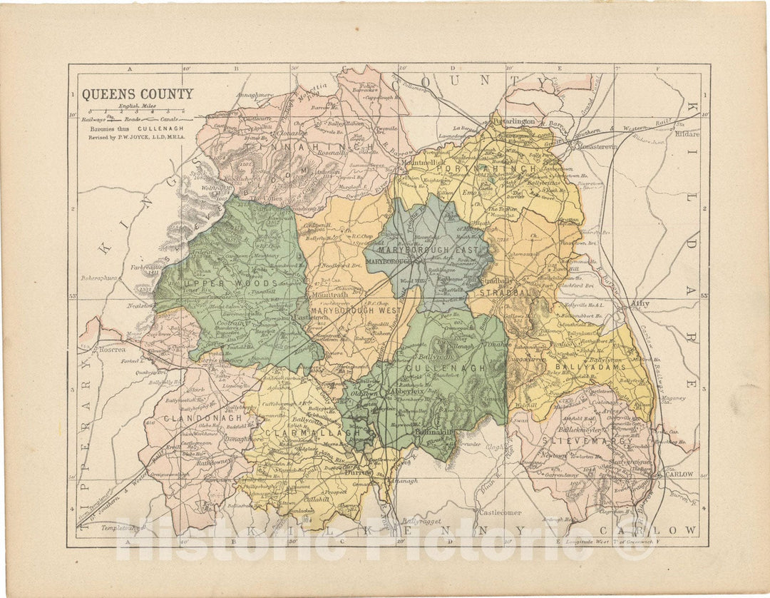 Historic Map : Irish County Maps, Laois 1900 , Vintage Wall Art