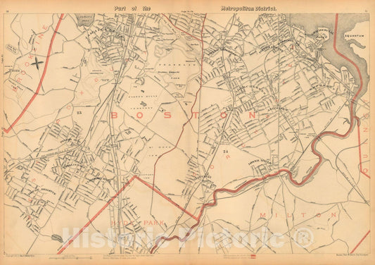Historic Map : Atlas of Massachusetts, Dorchester & Jamaica Plain & Milton & Roslindale 1891 , Vintage Wall Art