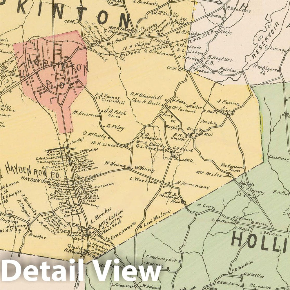 Historic Map : Atlas of Middlesex County, Massachusetts, Holliston & Hopkinton 1889 , Vintage Wall Art