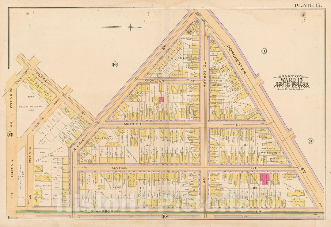 Historic Map : Atlas of South Boston, South Boston 1891 Plate 015 , Vintage Wall Art