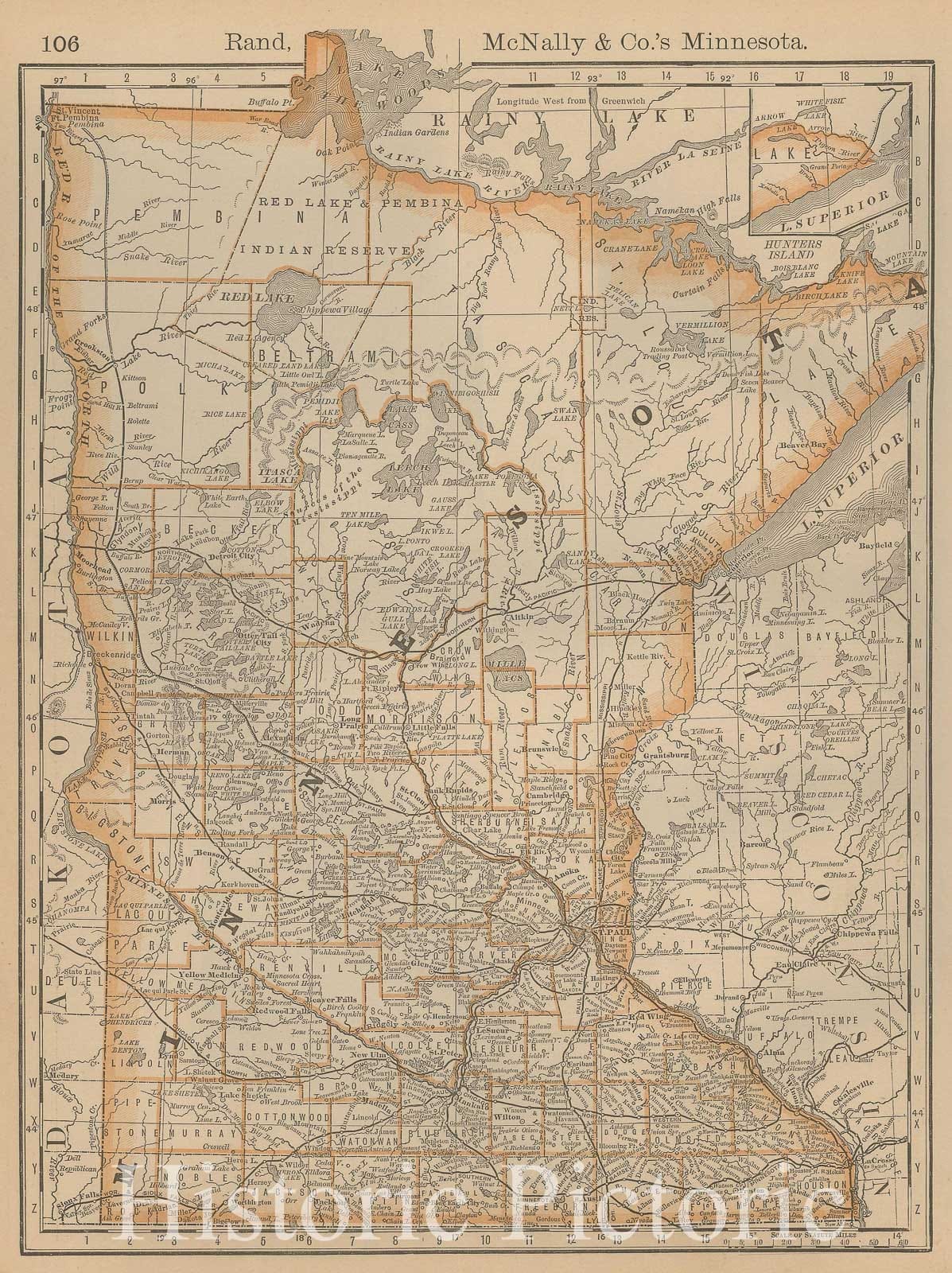 Historic Map : Minnesota 1877 , Business Atlas of the USA , Vintage Wall Art