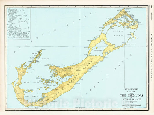 Historic Map : Commercial Atlas of America, 56th Edition, Bermuda 1925 , Vintage Wall Art