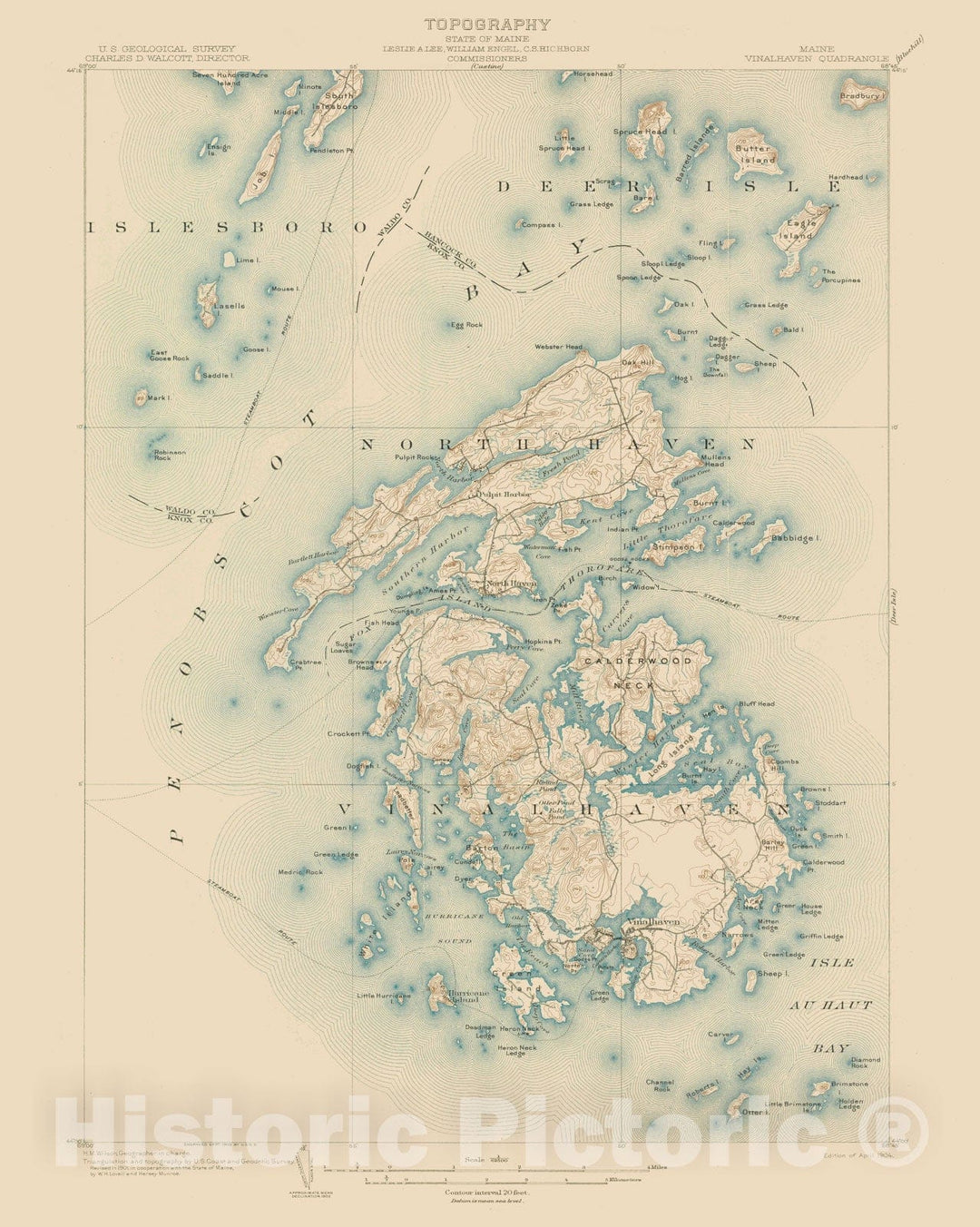 Historic Map : Atlas of Maine 1905, Vinalhaven 1905 Topographic Map , Vintage Wall Art