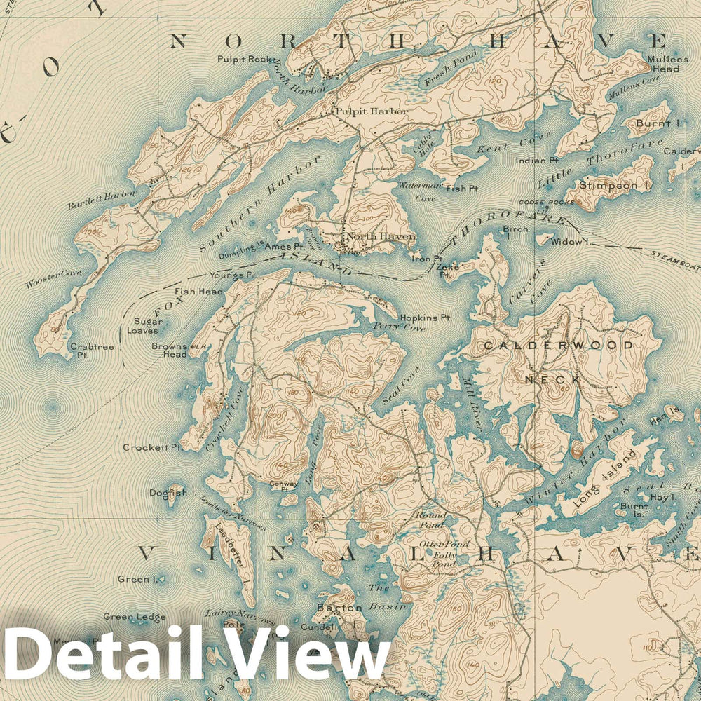 Historic Map : Atlas of Maine 1905, Vinalhaven 1905 Topographic Map , Vintage Wall Art