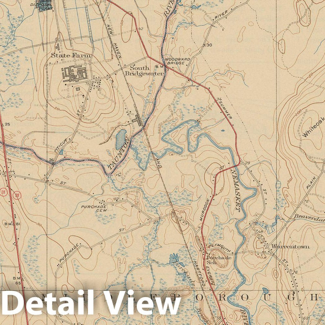 Historic Map : Bridgewater & Middleborough 1940 Topographic Map , Vintage Wall Art