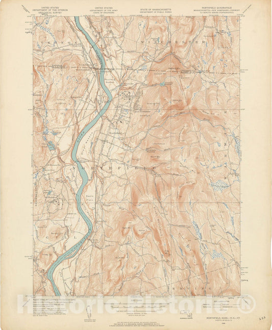 Historic Map : USGS 7.5 Minute Sheets and Quadrangles, Northfield & Vernon & Winchester 1945 Topographic Map , Vintage Wall Art